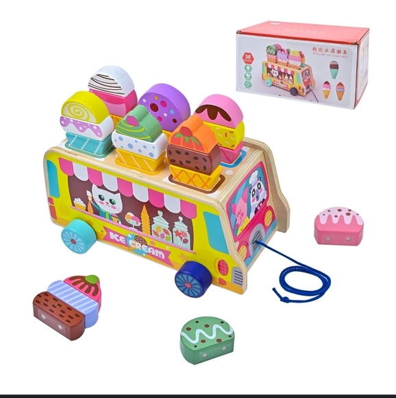 Montessori wooden ice cream truck pull along toy new - Picture 1 of 6